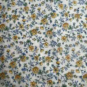 2 yards Yellow and Blue Calico Floral Vintage Cotton Fabric Quilting #334